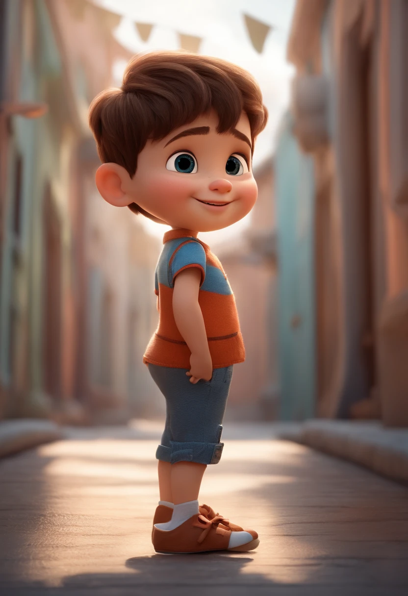 a happy cute ??? standing short hair, vestindo uma fantasia espacial, , fundo branco, barnet, Tom, Estilo Pixar, ....3d, desenhos animados, rosto detalhado, asymmetrical 16k