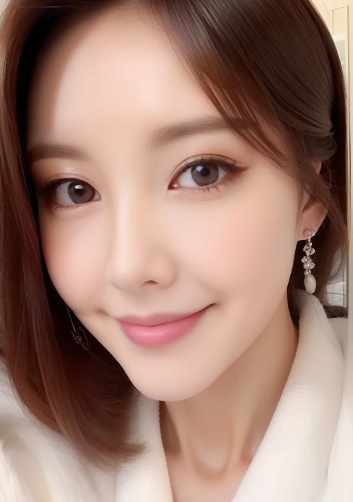 1woman, beautiful,a closed up, kindly smiling, crystal clear white skin,very closing face,