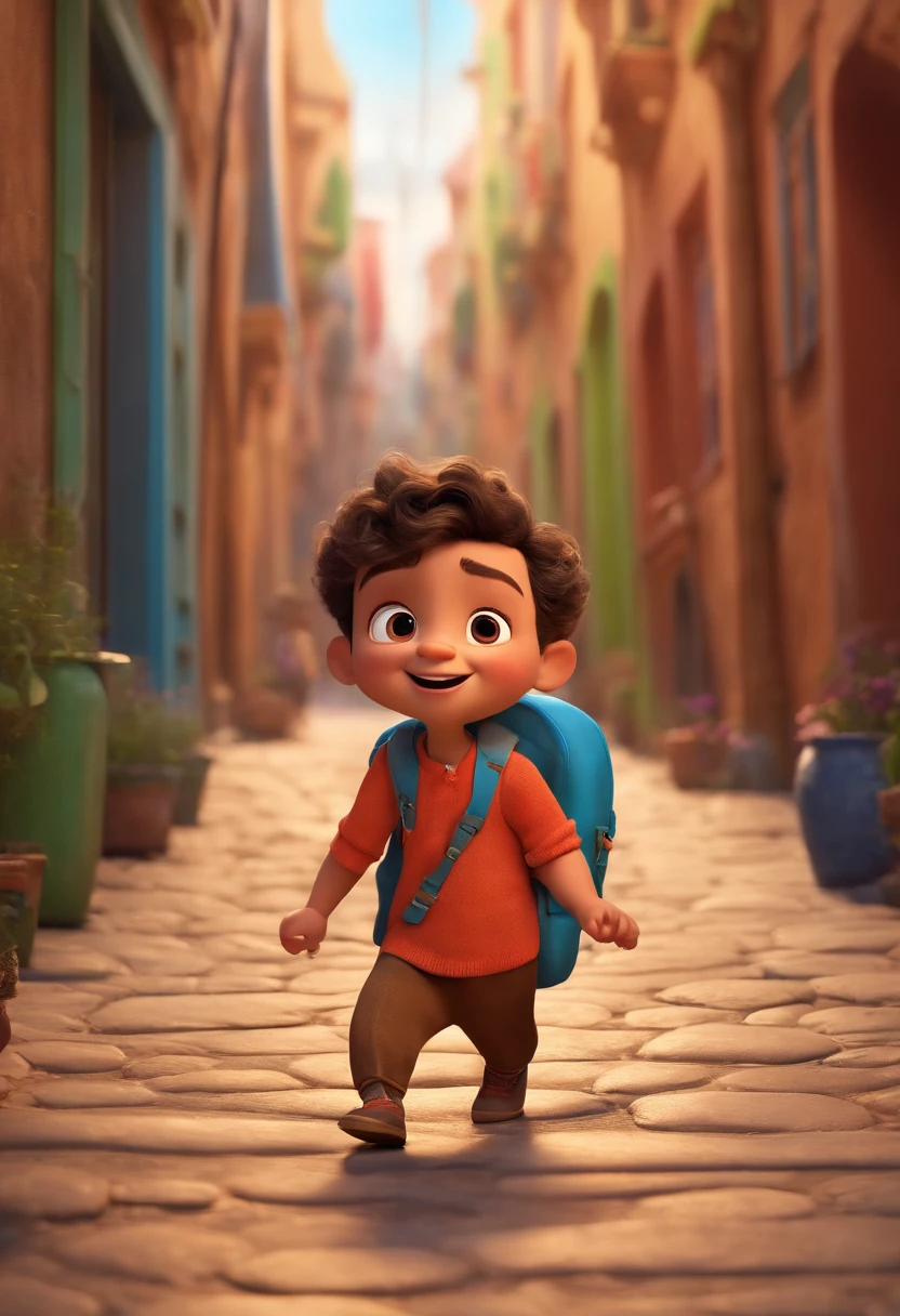 Image of a child for a story in a YouTube video in Pixar format, It's the little allabester, He's the leader of the class, Es extrovertido, Playful and gets up for many things