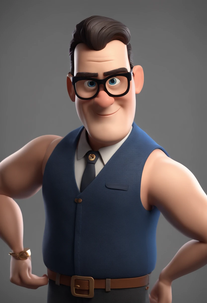 Cartoon character of a man wearing black glasses and a blue shirt, um personagem animado, Caractere estilizado, animation style rendering, 3D estilizado, Arnold Maya render, 3 d render stylized, toon render keyshot, Personagem 3D, Personagem 3D, 3d rendering stylized, 3 d character render, personagem de desenho animado, Personagem de close up, Pose de personagem, (Estilo Pixar) (master part:1.2) (Bokeh) (best quality) (pele detalhada) (textura detalhada) (8k) (argila) (Cinematic lighting) (foco nítido，Senta e vaza a parte superior do corpo