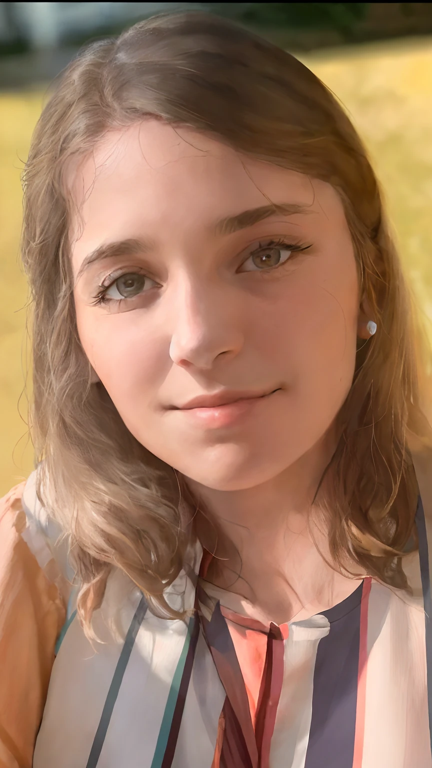 There's a woman with long hair and a striped shirt, imagem de perfil, Directed by: Nandor Soldier, 4 5 I, taken in the early 2020s, inspirado em Maria Helena Vieira da Silva, Magalie Villeneuve, fernanda suarez, Looking towards the camera, retrato frontal, lovingly looking at camera, imagem frontal, foto de perfil