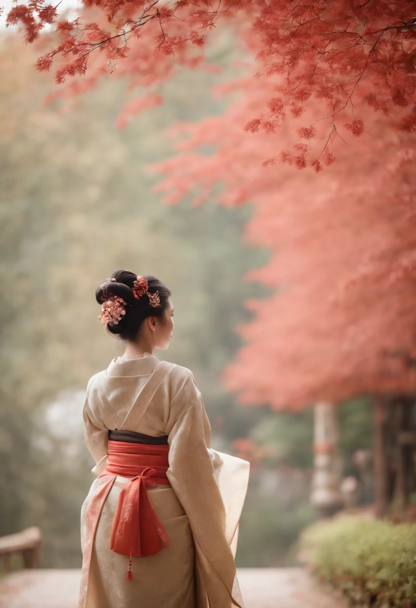 (Super elaborate CG Unity 8K wallpaper), (Master Parts), (Extremely high quality), (Realistic), geisha, kimono, dance, my, pointy ear, ((Best Quality)), (ultra-detailliert)), (((photography)), Autumn Forest in Japan