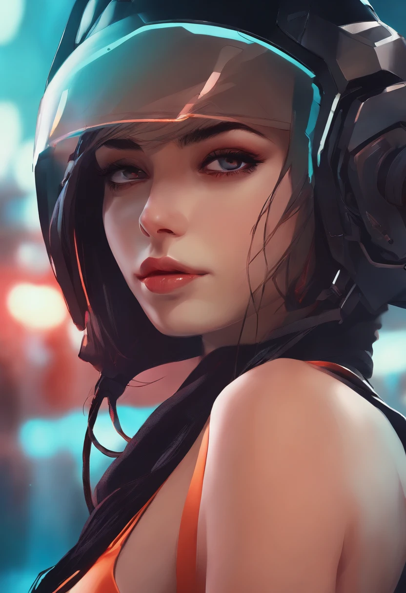 1girl, Cyberpunk, (corpo inteiro:1.1), coxas, clivagem, olhos perfeitos, rosto perfeito, Kuvshinov, (GRADIENT BACKGROUND:1.2),