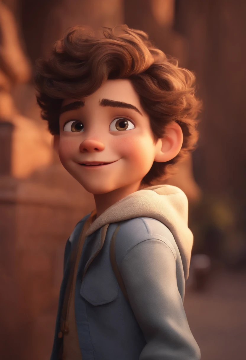 Image of a boy for a story in a YouTube video in Pixar format, He's the allabester, He's the class leader, He's outgoing, Playful and gets up for a lot of things, cabelo curto