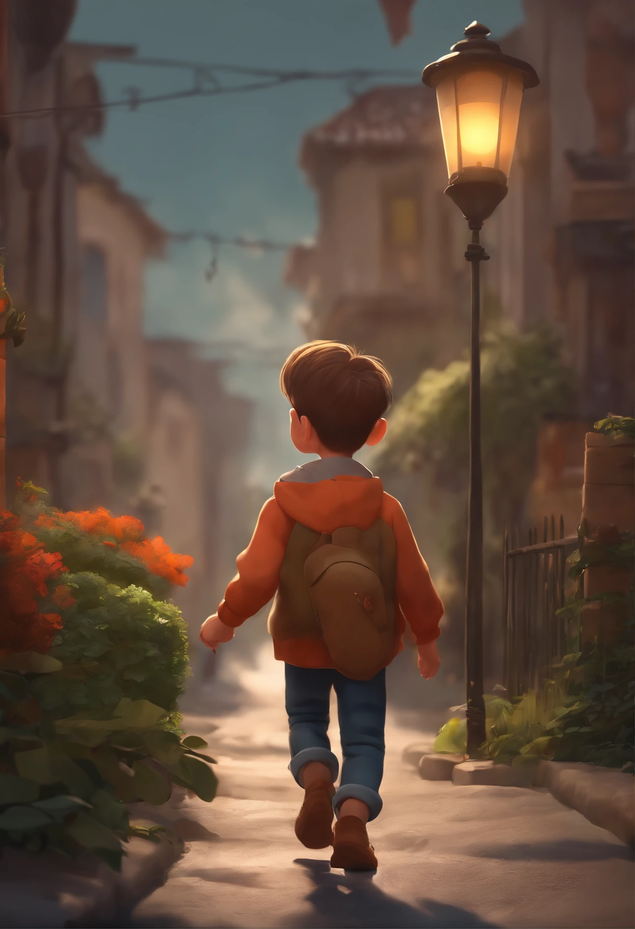 there is a cartoon boy walking down a street, children's art in artstation, cute cartoon character, single boy concept art, digital cartoon painting, inspired by Goro Fujita, cartoon character, pixar cartoon style, adorable digital painting, animation character, toon render keyshot