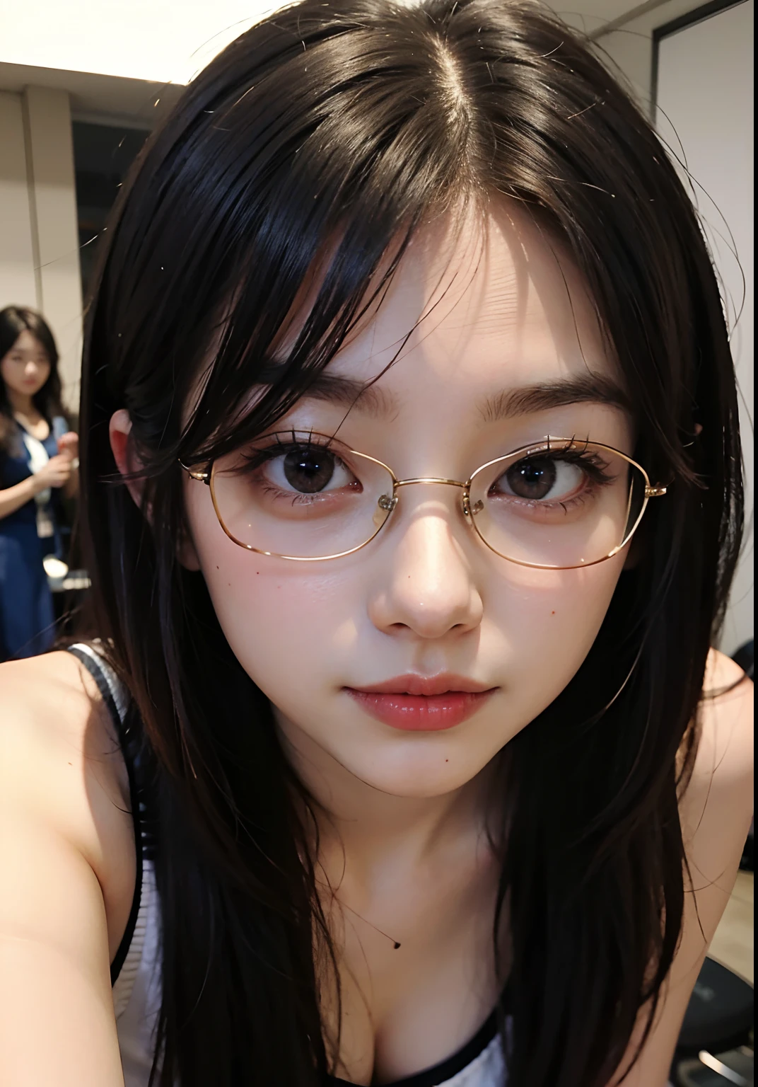 beautiful female k-pop idol, gigantic breasts, huge cleavage, her face is visible, close-up portrait, shot on sony a1, 85mm F/1. 4 ISO 100, medium format, 45 megapixel, studio lighting, softbox, high shutter speed flash photography, award-winning photograph with golden ratio composition, look at viewer