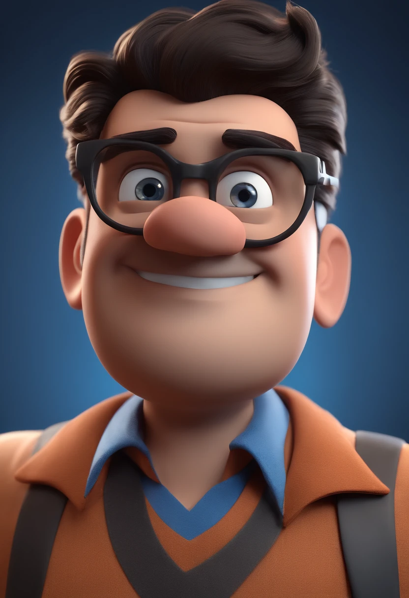 Cartoon character of a man with black glasses and a blue shirt, animation character, Caractere estilizado, animation style rendering, 3D estilizado, Arnold Maya render, 3 d render stylized, toon render keyshot, Personagem 3D, Personagem 3D, 3d rendering stylized, 3 d character render, personagem de desenho animado, Personagem de close up, Pose de personagem,  (Estilo Pixar) (master part:1.2) (Bokeh) (best quality) (pele detalhada) (textura detalhada) (8k) (argila) (Cinematic lighting) (foco nítido