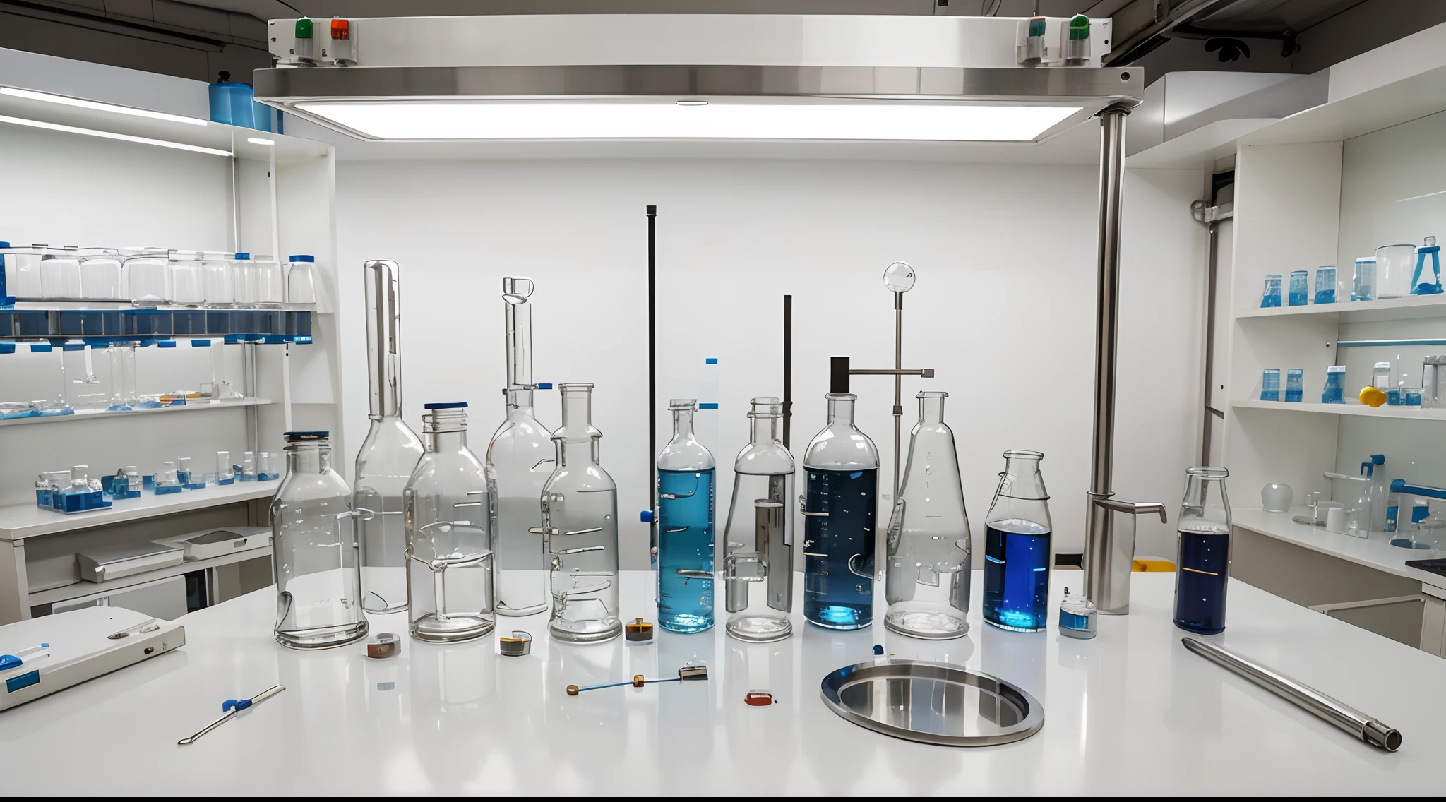 best quality,ultra-detailed,realistic,laboratory,scientific equipment,chemical substances,microscope,beakers and test tubes,glassware,lab coat,experiment,scientist,precision instruments,advanced technology,stainless steel surfaces,bright lighting,vivid colors,modern and clean aesthetic,humans in white lab coats,complex formulas and equations,scientific research,controlled environment,organized and sterile laboratory,chemical reactions,innovation and discovery,high-tech equipment,innovative experiments