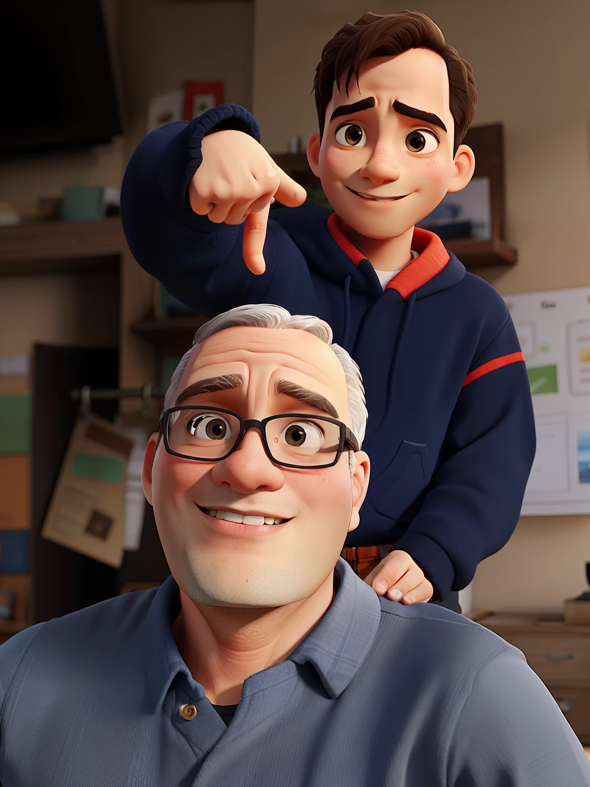 Son pointing to his father