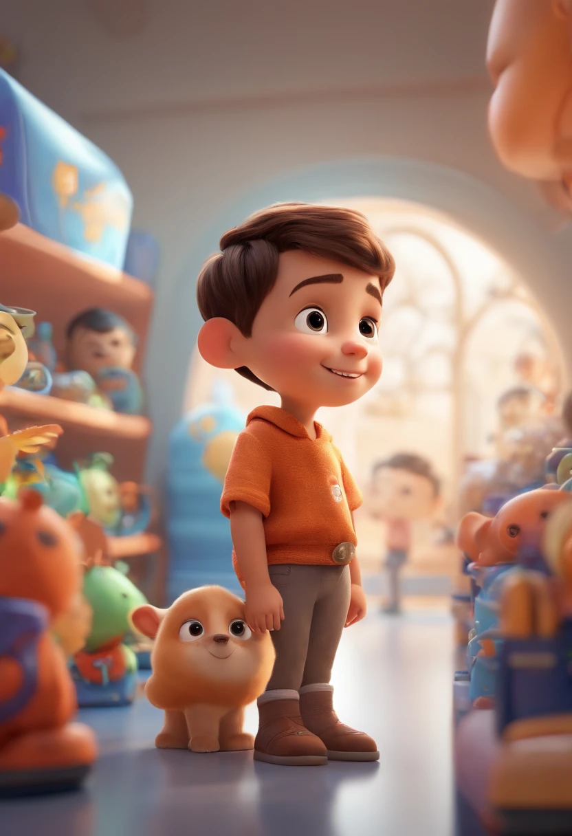 a happy cute standing short hair, vestindo uma fantasia espacial, , fundo branco, barnet, tom, Estilo Pixar, ..3d, desenhos animados, rosto detalhado, asymmetrical 16k