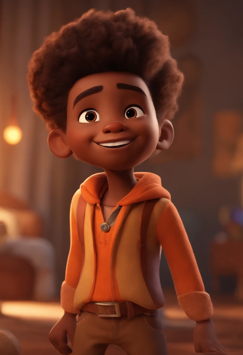 Image of a boy for a story in a YouTube video in Pixar format, He's the allabester, He's the class leader, He's outgoing, Playful and gets up for a lot of brown skin stuff