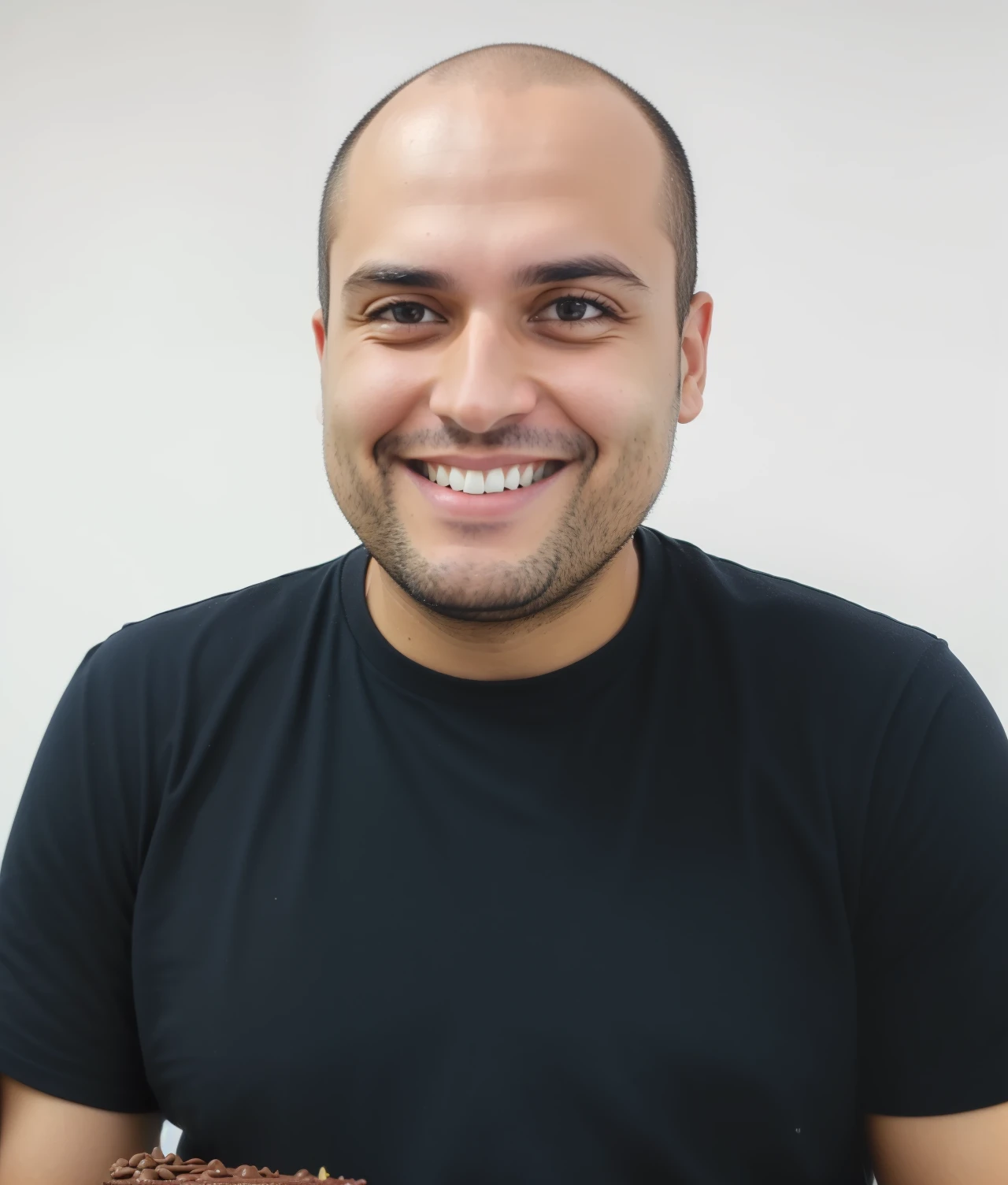 smiling man holding a chocolate cake with a bite taken out of it, icaro carvalho, david rios ferreira, Henry Alvim Correa, carmelo blandino, edu souza, caio santos, daniel mirante, danilo torres, ástor alexander, edon guraziu, gui guimaraes, miguel iglesias