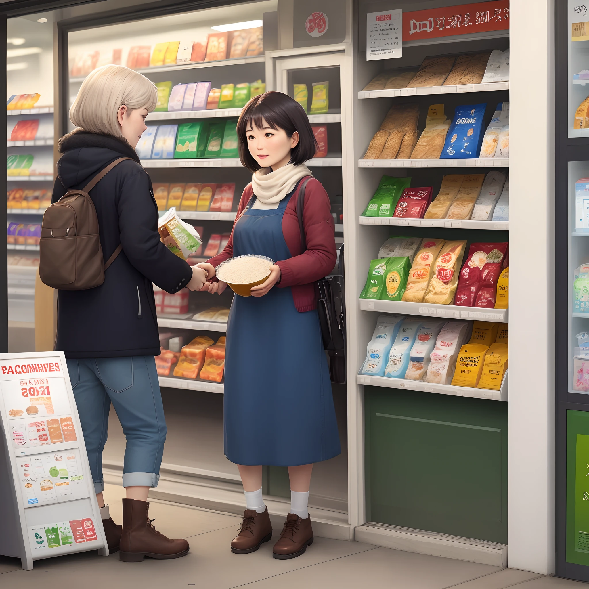 Woman buying porridge at a convenience store