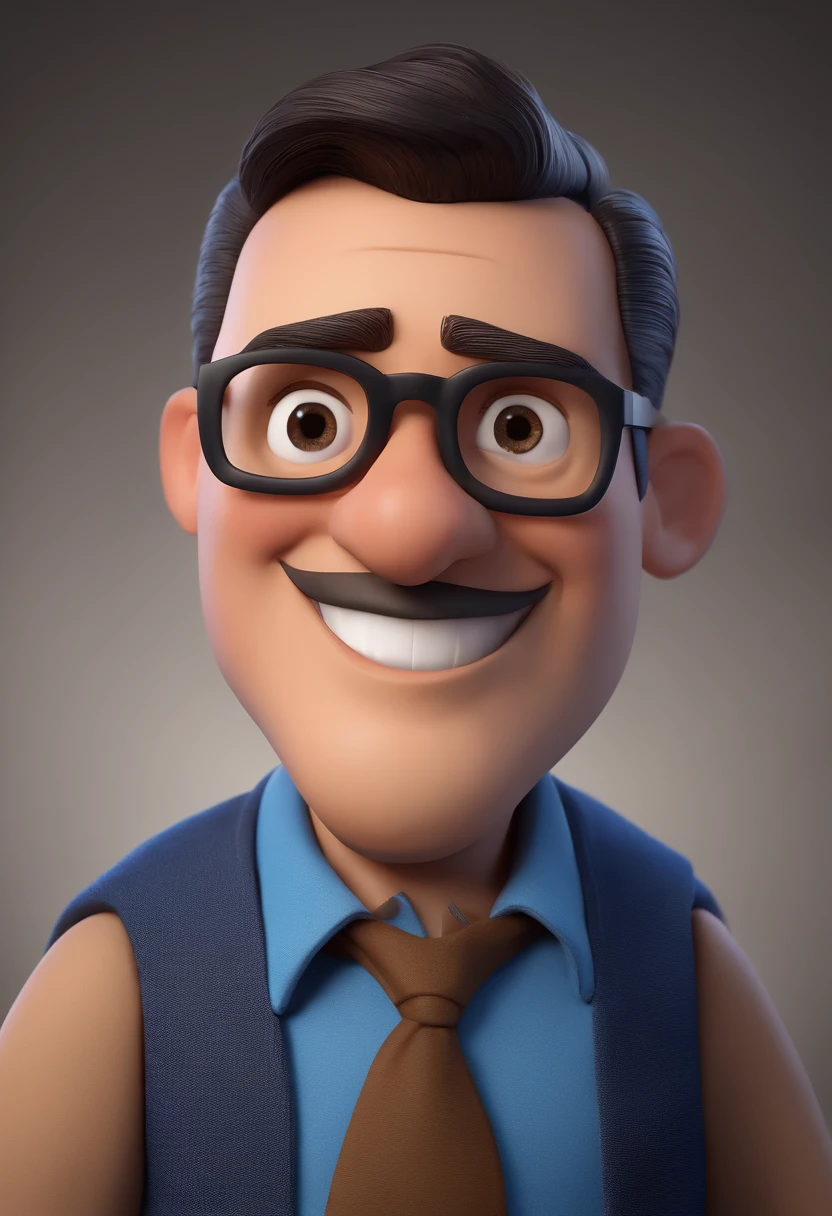 Cartoon character of a man with black glasses and a blue shirt, animation character, Caractere estilizado, animation style rendering, 3D estilizado, Arnold Maya render, 3 d render stylized, toon render keyshot, Personagem 3D, Personagem 3D, 3d rendering stylized, 3 d character render, personagem de desenho animado, Personagem de close up, Pose de personagem,  (Estilo Pixar) (master part:1.2) (Bokeh) (best quality) (pele detalhada) (textura detalhada) (8k) (argila) (Cinematic lighting) (foco nítido