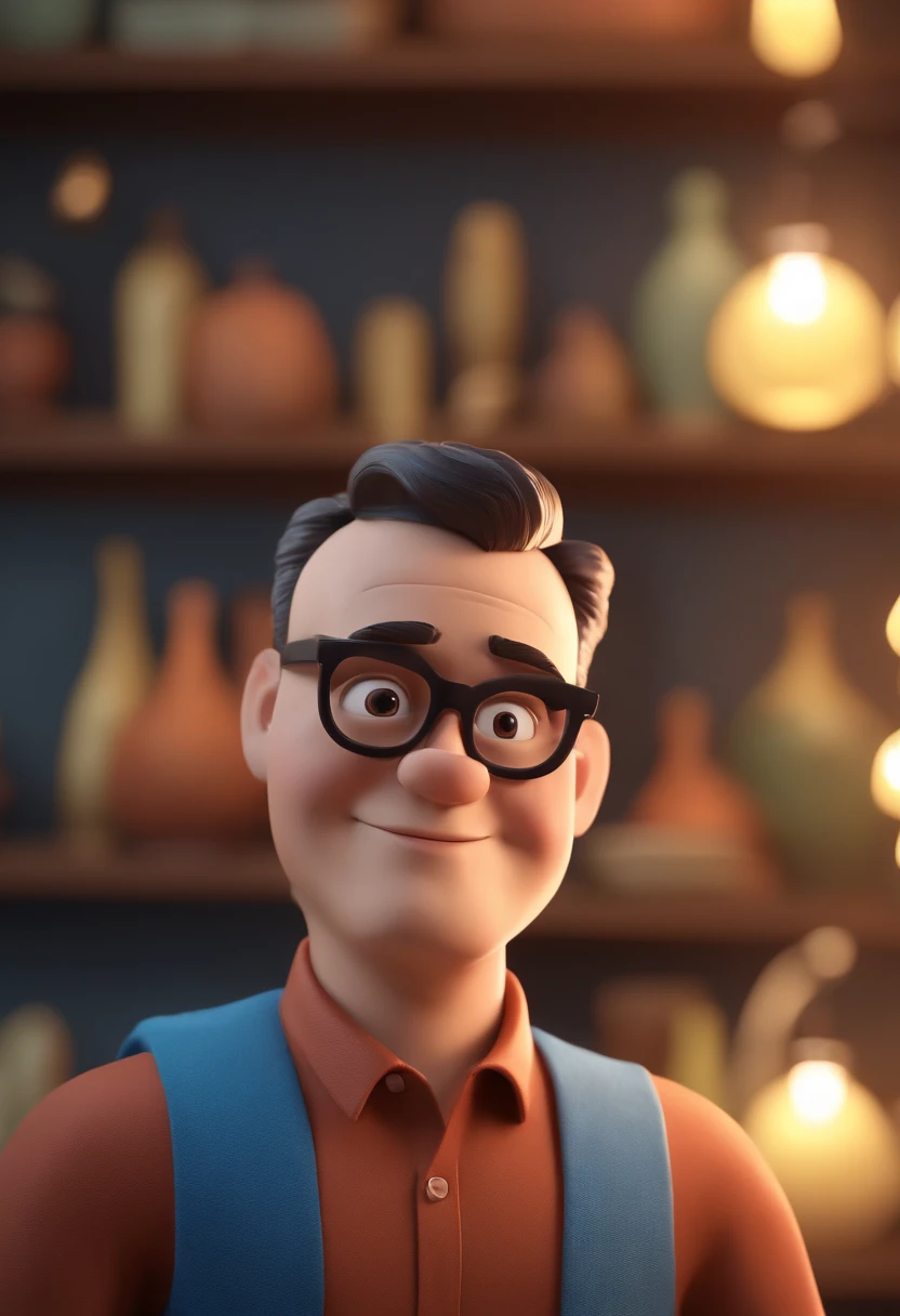 Cartoon character of a man with black glasses and a blue shirt, animation character, Caractere estilizado, animation style rendering, 3D estilizado, Arnold Maya render, 3 d render stylized, toon render keyshot, Personagem 3D, Personagem 3D, 3d rendering stylized, 3 d character render, personagem de desenho animado, Personagem de close up, Pose de personagem, (Estilo Pixar) (master part:1.2) (Bokeh) (best quality) (pele detalhada) (textura detalhada) (8k) (argila) (Cinematic lighting) (foco nítido