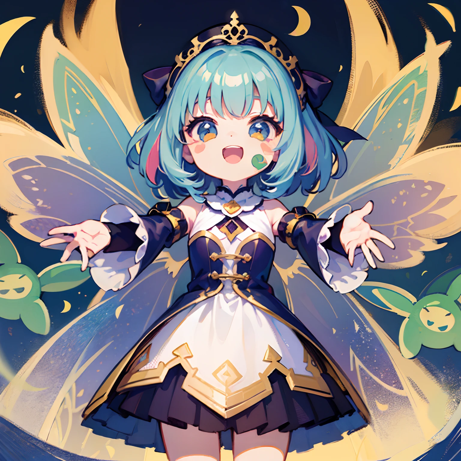 ((a sticker:1.5)))、((Chibi Chara))、(No background)、Fluffy、girl with、White summer dress、Chibi Chara、Glad with open arms、full bodyesbian、Pastel colors hair、Fairy tale、Masterpiece、top-quality、16k