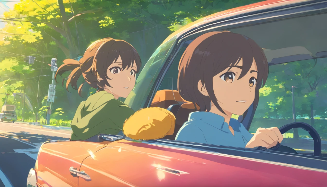 A husband and wife are driving