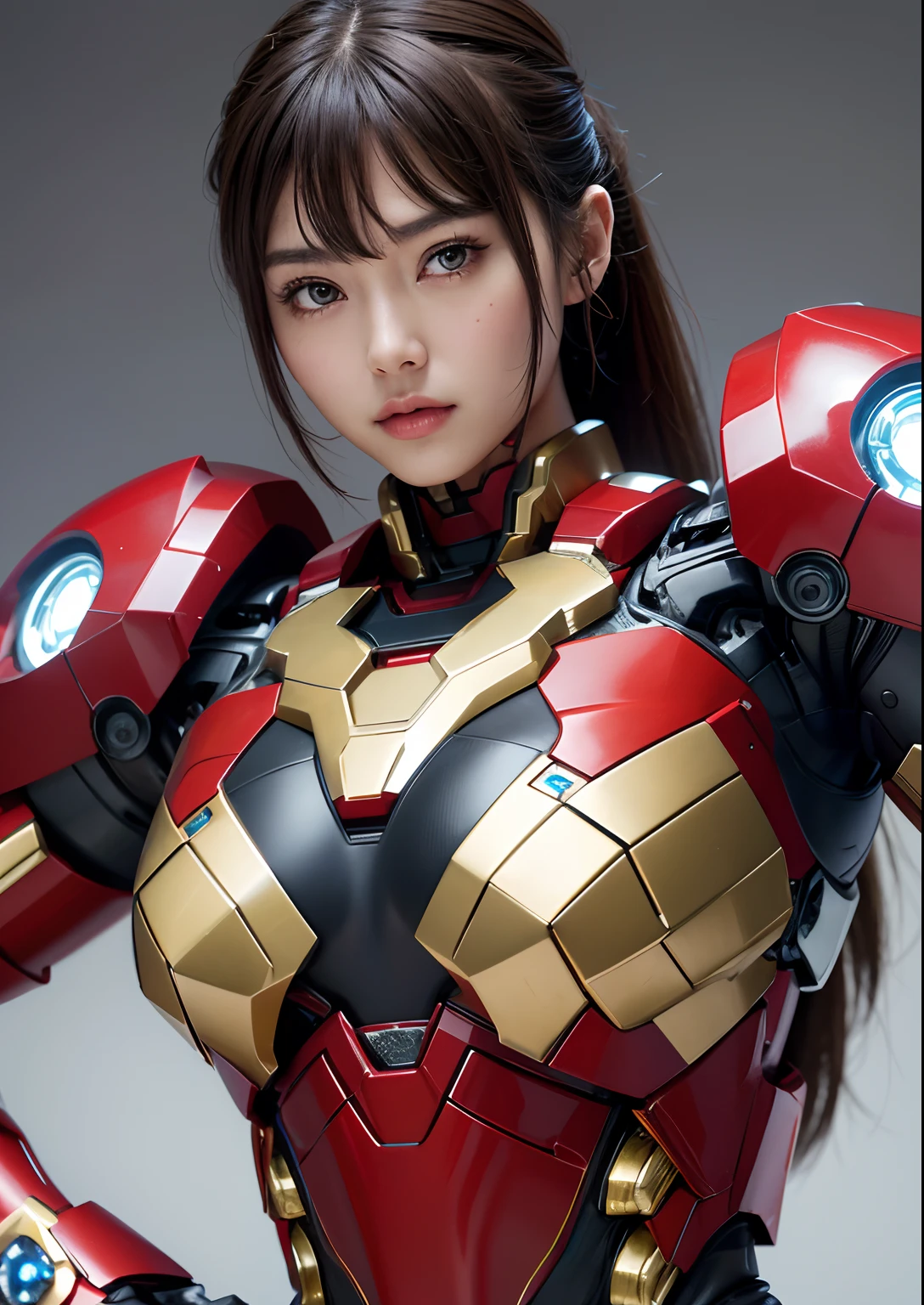 Super detailed, advanced details, high quality, 最high quality, High resolution, 1080P, hard disk, beautiful,(Iron Girl),beautiful,Mecha cyborg girl,battle mode,Mecha body girl,She wears an Iron Man mech,