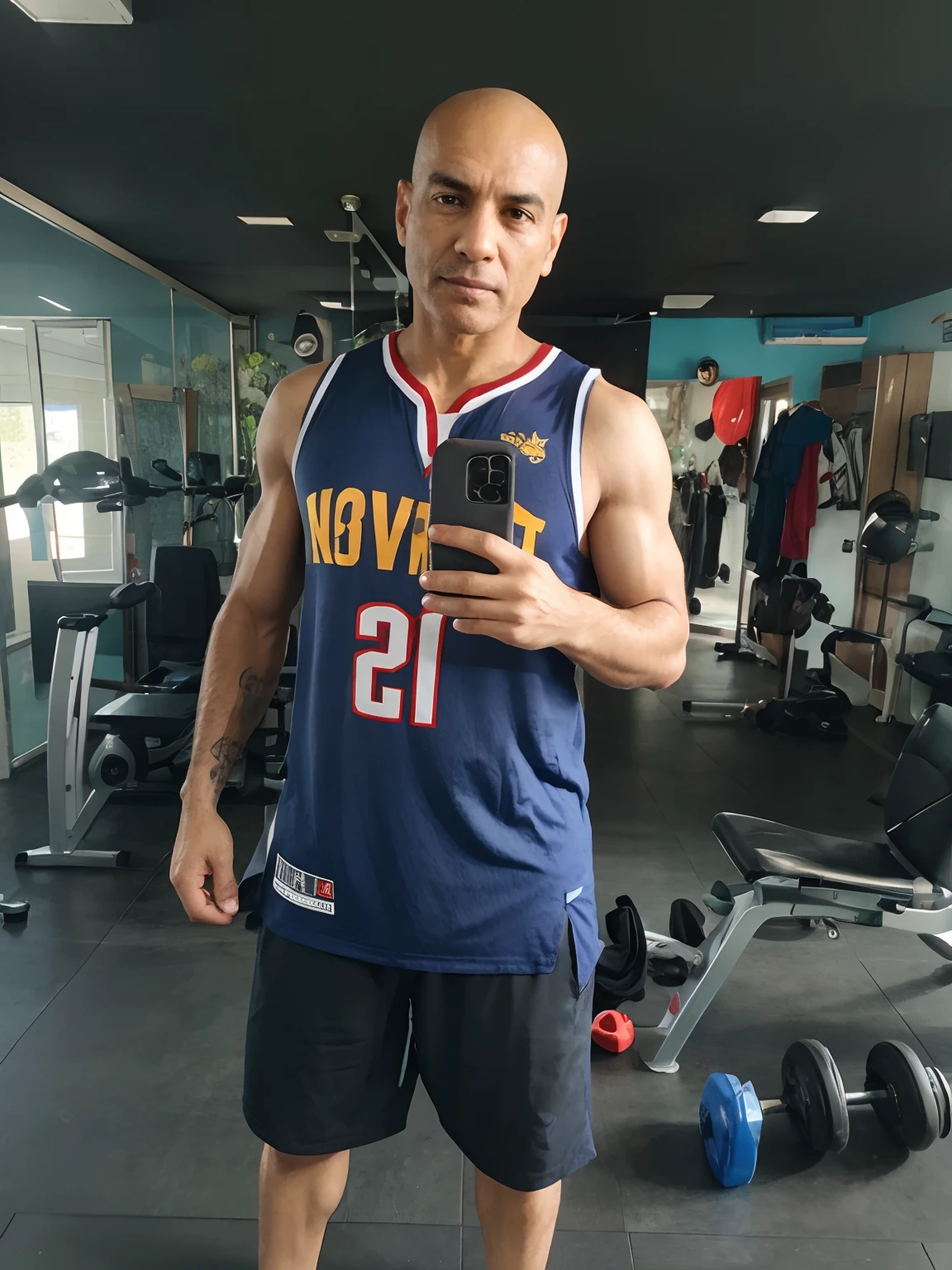 Homem careca na academia