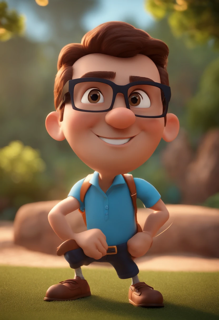 Cartoon character of a man with black glasses and a blue shirt, animation character, Caractere estilizado, animation style rendering, 3D estilizado, Arnold Maya render, 3 d render stylized, toon render keyshot, Personagem 3D, Personagem 3D, 3d rendering stylized, 3 d character render, personagem de desenho animado, Personagem de close up, Pose de personagem,  (Estilo Pixar) (master part:1.2) (Bokeh) (best quality) (pele detalhada) (textura detalhada) (8k) (argila) (Cinematic lighting) (foco nítido