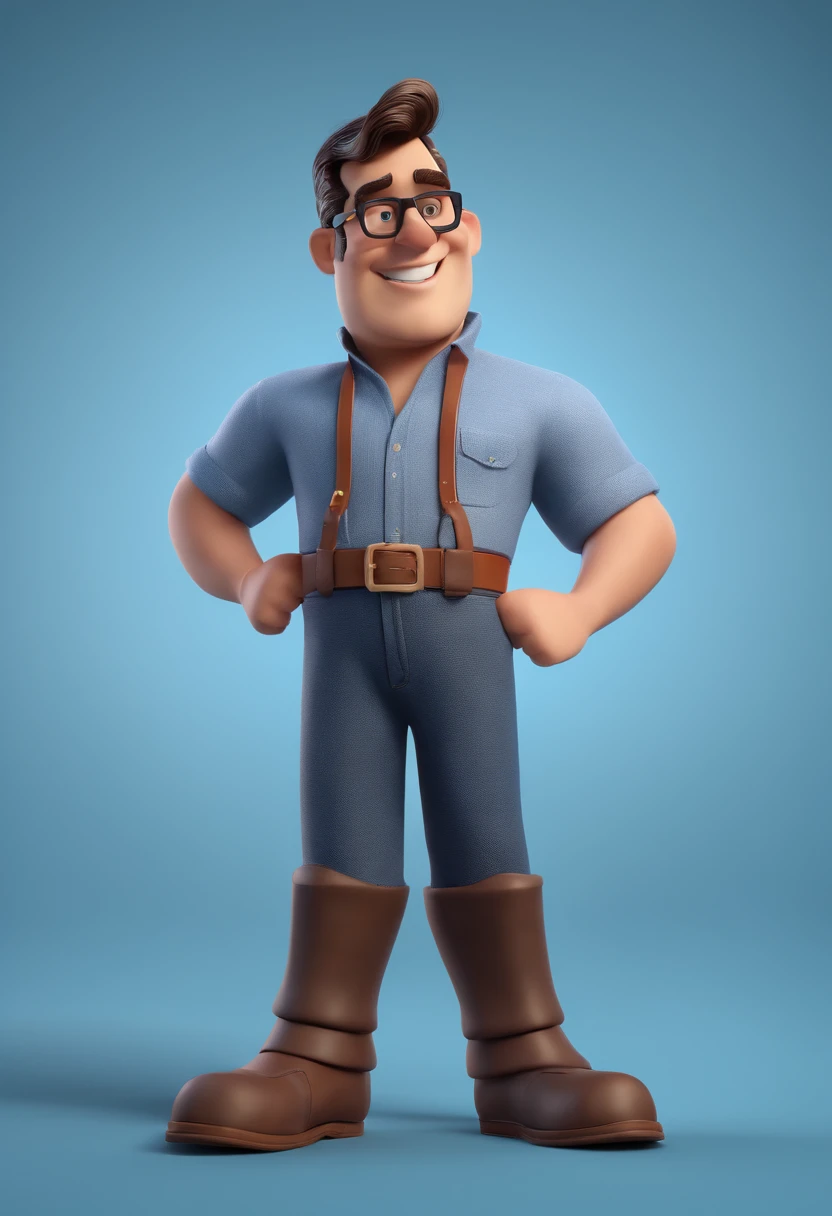 Cartoon character of a man with black glasses and a blue shirt, animation character, Caractere estilizado, animation style rendering, 3D estilizado, Arnold Maya render, 3 d render stylized, toon render keyshot, Personagem 3D, Personagem 3D, 3d rendering stylized, 3 d character render, personagem de desenho animado, Personagem de close up, Pose de personagem, (Estilo Pixar) (master part:1.2) (Bokeh) (best quality) (pele detalhada) (textura detalhada) (8k) (argila) (Cinematic lighting) (foco nítido
