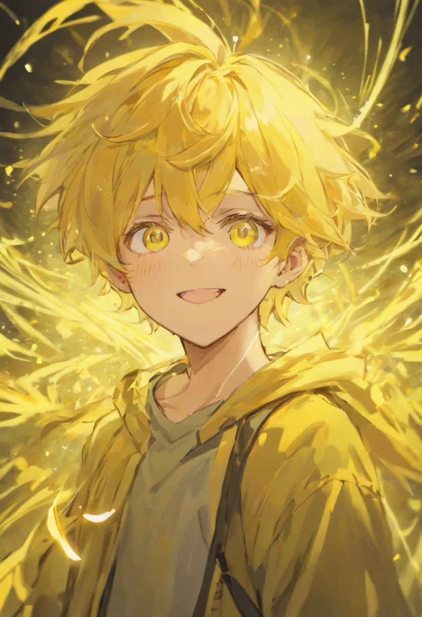 Yellow hair,Eyes are yellow,Beautiful Boys,twinks,and yellow,Semi-long,a smile,