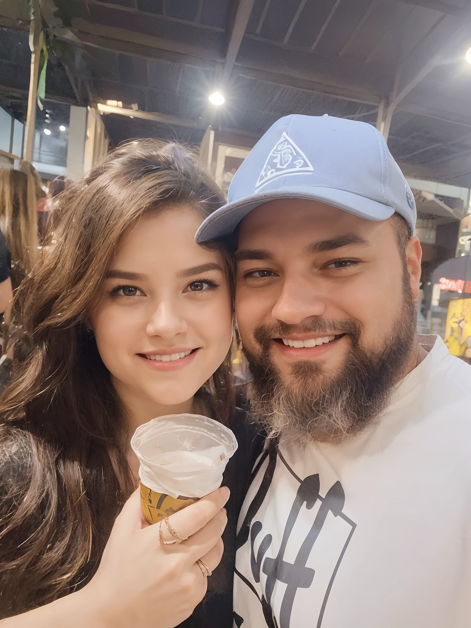 An illustration of an adorable couple, Destacando um homem e uma mulher com beleza, Expressive eyes – the man's hair is bald and brown and he has a full beard, While the woman's hair is tied up in a bun and blonde. They are a bright space, Todos com um sorriso no rosto, e compartilhe um momento especial, That is marked by love, viagem, and pedagogical insights. Ilustre esta cena a partir de uma perspectiva, where they're facing away from the camera, Show Your Connection. Desenvolva esta arte em Full HD, Focus on your cinematic touch, Estilo Disney Pixar Animations