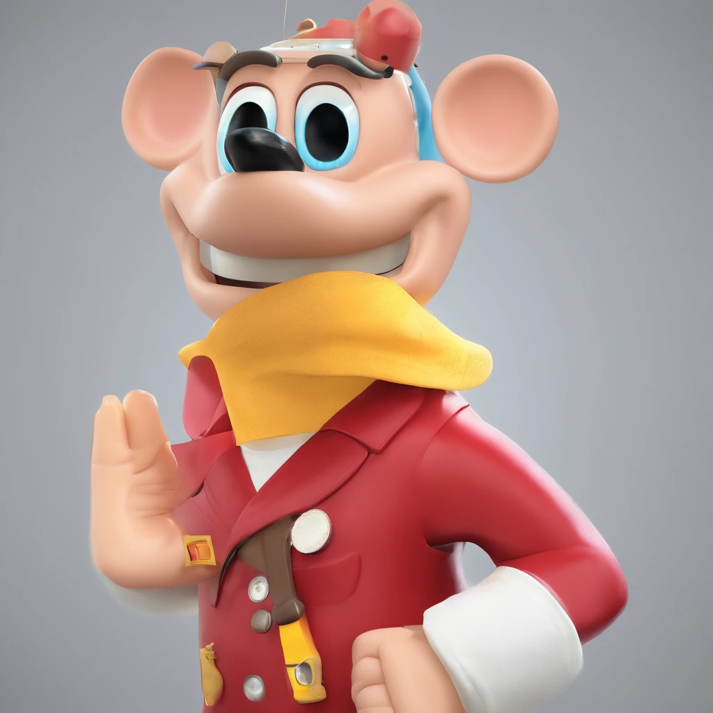 Crie um cartaz inspirado na Disney Pixar de um jovem de 31 anos cor da pele parda , 1.80 m de altura pesando 150 kg ,cabelo preto liso corte social, com uma camisa polo azul, com um par de as na mao,