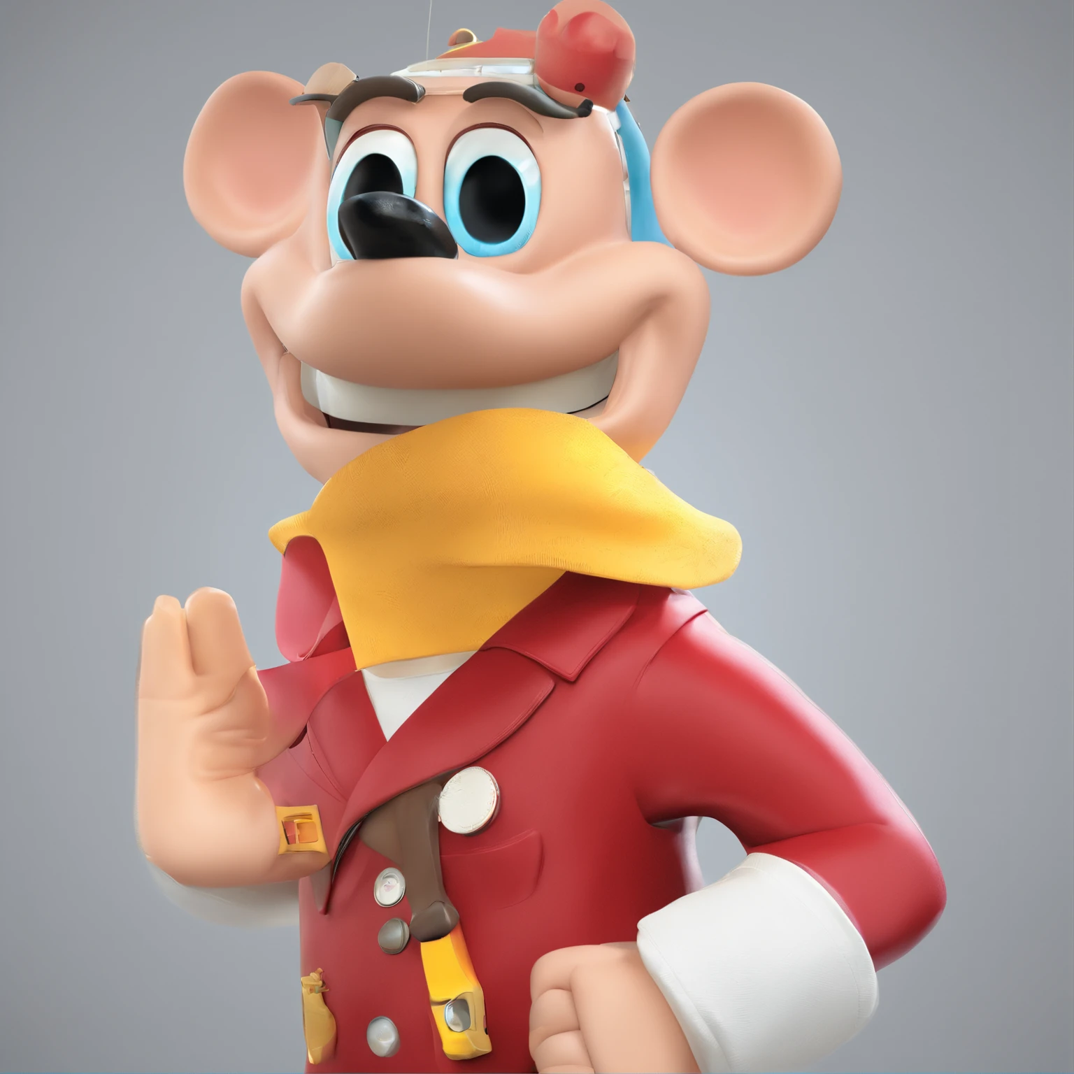 Crie um cartaz inspirado na Disney Pixar de um jovem de 31 anos cor da pele parda , 1.80 m de altura pesando 150 kg ,cabelo preto liso corte social,  com uma camisa polo azul, com um par de as na mao,