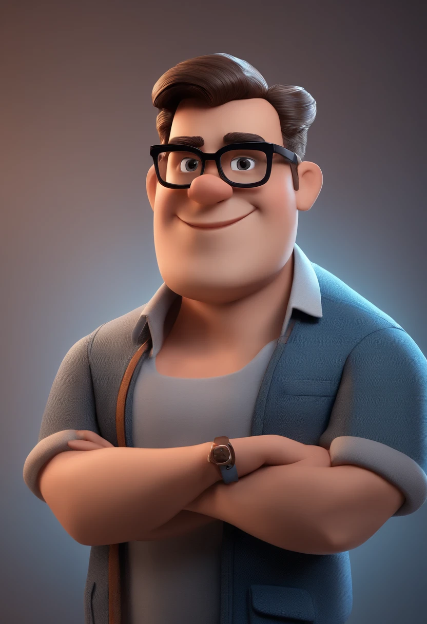 Cartoon character of a man with black glasses and a blue shirt, animation character, Caractere estilizado, animation style rendering, 3D estilizado, Arnold Maya render, 3 d render stylized, toon render keyshot, Personagem 3D, Personagem 3D, 3d rendering stylized, 3 d character render, personagem de desenho animado, Personagem de close up, Pose de personagem,  (Estilo Pixar) (master part:1.2) (Bokeh) (best quality) (pele detalhada) (textura detalhada) (8k) (argila) (Cinematic lighting) (foco nítido