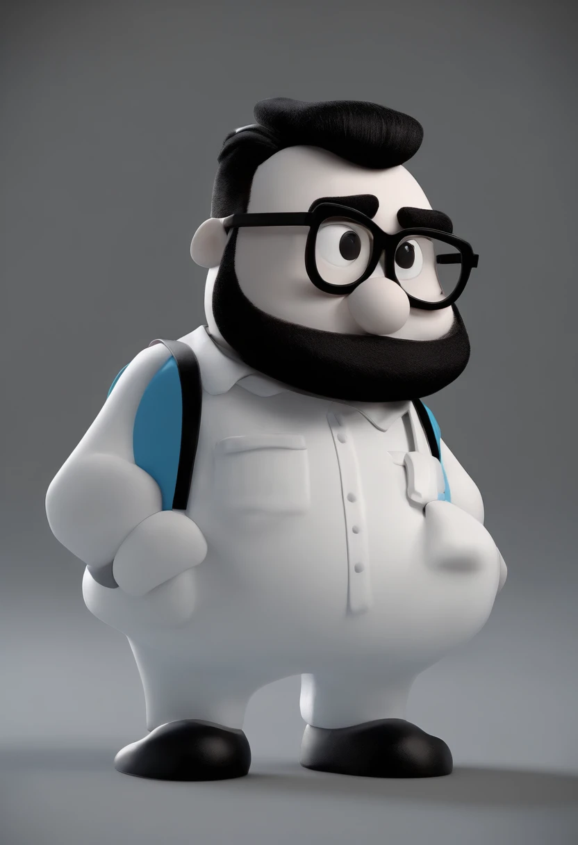 Cartoon character of a man wearing black glasses and a blue shirt, um personagem animado, Caractere estilizado, animation style rendering, 3D estilizado, Arnold Maya render, 3 d render stylized, toon render keyshot, Personagem 3D, Personagem 3D, 3d rendering stylized, 3 d character render, personagem de desenho animado, Personagem de close up, Pose de personagem, (Estilo Pixar) (master part:1.2) (Bokeh) (best quality) (pele detalhada) (textura detalhada) (8k) (argila) (Cinematic lighting) (foco nítido，Senta e vaza a parte superior do corpo