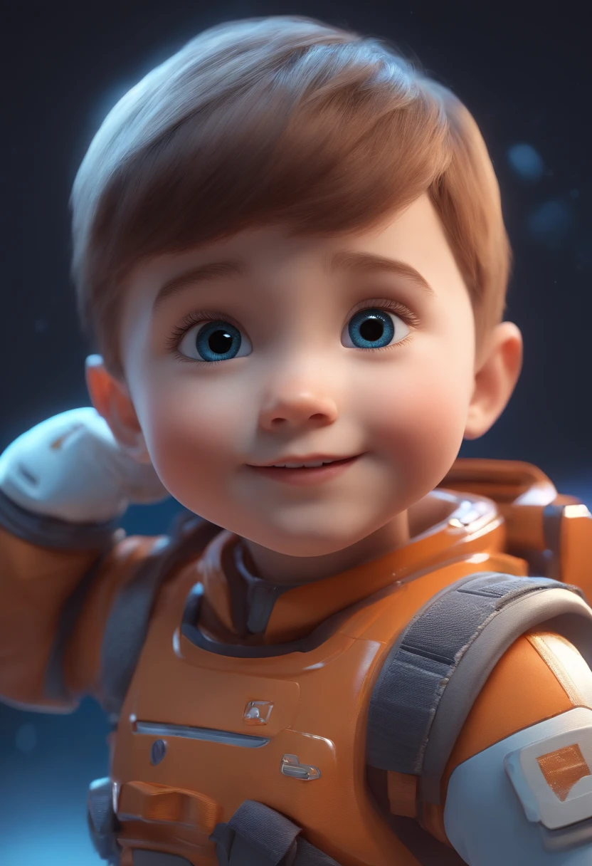 (a happy cute ,vestindo uma fantasia espacial), short hair,white background, bright lighting, barnet, 3D render, toon style, Pixar-style, highly detailed face, asymmetrical features, ultra-detailed textures, vibrant colors, 16k resolution.