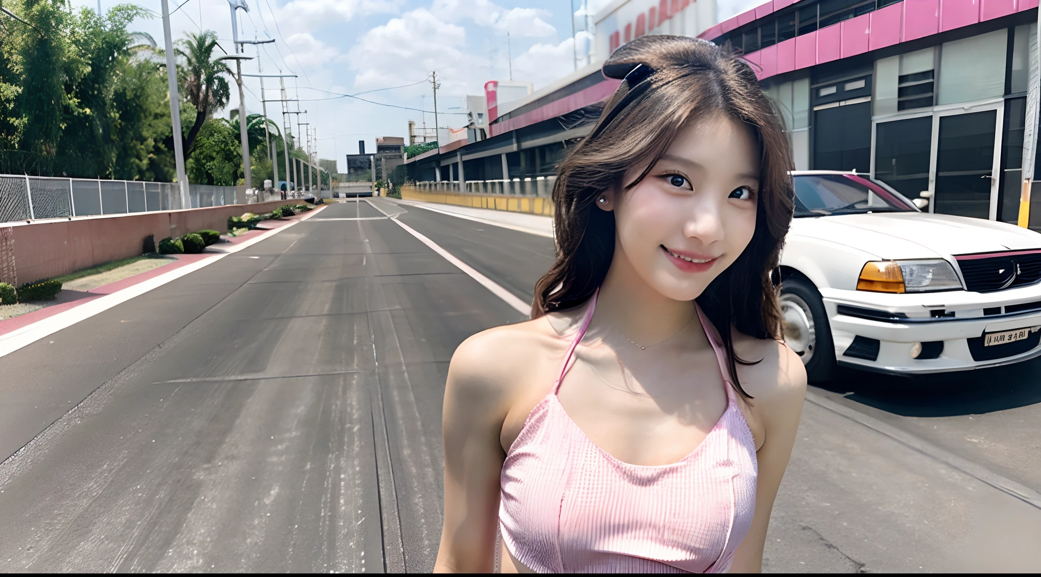 18-year-old race queen in pink bikini