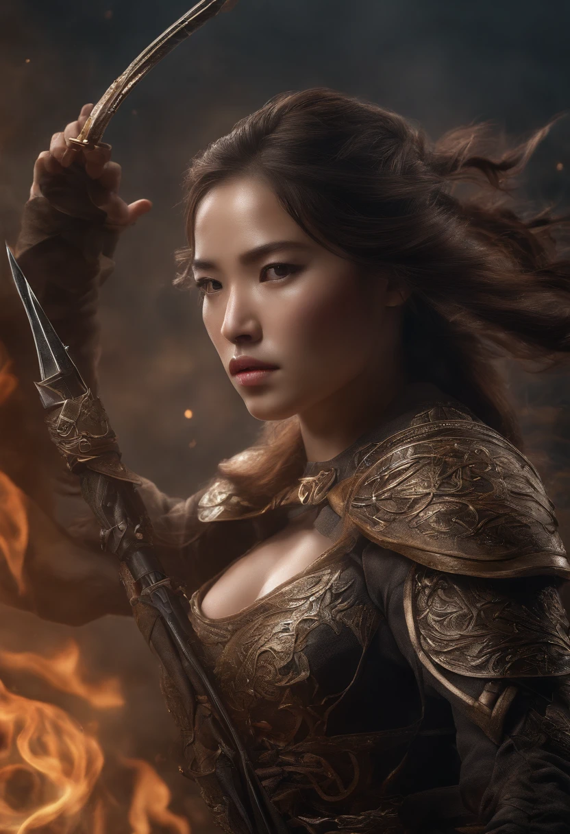 Best Quality, Masterpiece, Ultra High Resolution, (Realistic: 1.4), Weapon, Detailed Face, .1 Girl, Solo, Bow Weapon, , (Magic Circle: 1.2), Upper Body, Sheath, (Absurd, High Resolution, Ultra Detailed), Asian, 1 female, eighteen-year-old girl, extremely big detailed eye, highly detail beautiful face, big tits, long wavy hair, dark brown eyes, and detailed face, Vintage Battle Ruby head Ornament,extremely detailed CG Unity 8k wallpaper, intricate details, (Style Swirl Magic: 0.7), Looking at the Audience, Solo, (Full Body: 0.8), Riding on armored flying dragon, She wields a formidable bow, its sleek design contrasting with her elegant yet fierce demeanor. Hands Pulling the bow and shooting arrows. Detailed Background, Detailed Face, Hair Fluttering in the Wind, Martial Artist, Dynamic Pose, Fighting Pose, Fingerless Gauntlet, Wristband, Dragon Themed Costume, Alpine Mountain Background, Rotating Floating Particles, Dynamic Composition, , Stone, Stone Background, Riding on armored flying dragon, shooting bow