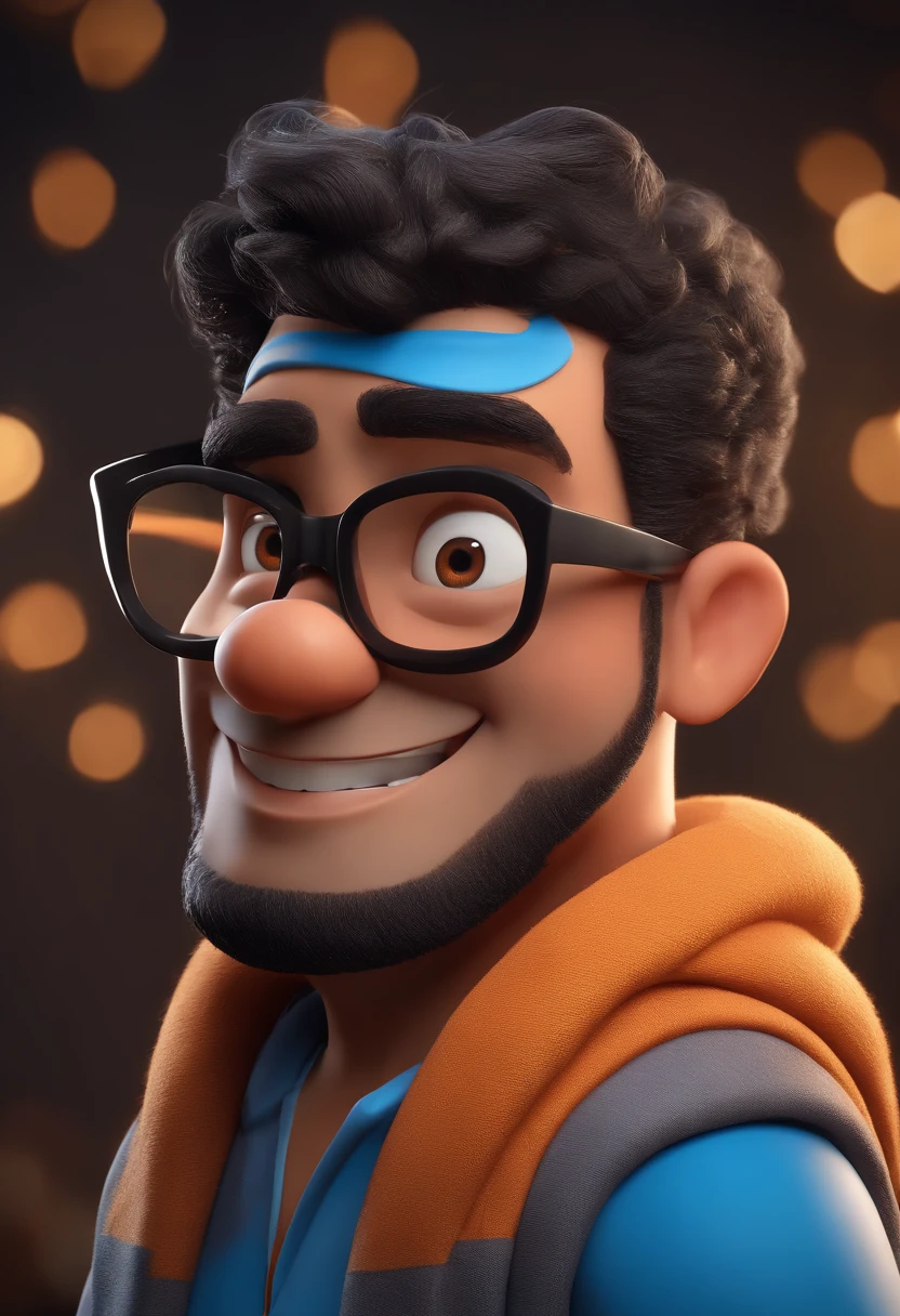 Cartoon character of a man with black glasses and a blue shirt, animation character, Caractere estilizado, animation style rendering, 3D estilizado, Arnold Maya render, 3 d render stylized, toon render keyshot, Personagem 3D, Personagem 3D, 3d rendering stylized, 3 d character render, personagem de desenho animado, Personagem de close up, Pose de personagem, (Estilo Pixar) (master part:1.2) (Bokeh) (best quality) (pele detalhada) (textura detalhada) (8k) (argila) (Cinematic lighting) (foco nítido