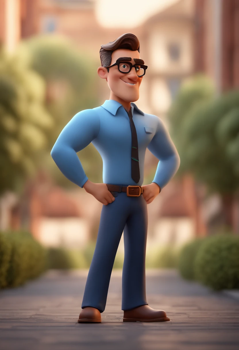 Cartoon character of a man with black glasses and a blue shirt, animation character, Caractere estilizado, animation style rendering, 3D estilizado, Arnold Maya render, 3 d render stylized, toon render keyshot, Personagem 3D, Personagem 3D, 3d rendering stylized, 3 d character render, personagem de desenho animado, Personagem de close up, Pose de personagem, (Estilo Pixar) (master part:1.2) (Bokeh) (best quality) (pele detalhada) (textura detalhada) (8k) (argila) (Cinematic lighting) (foco nítido