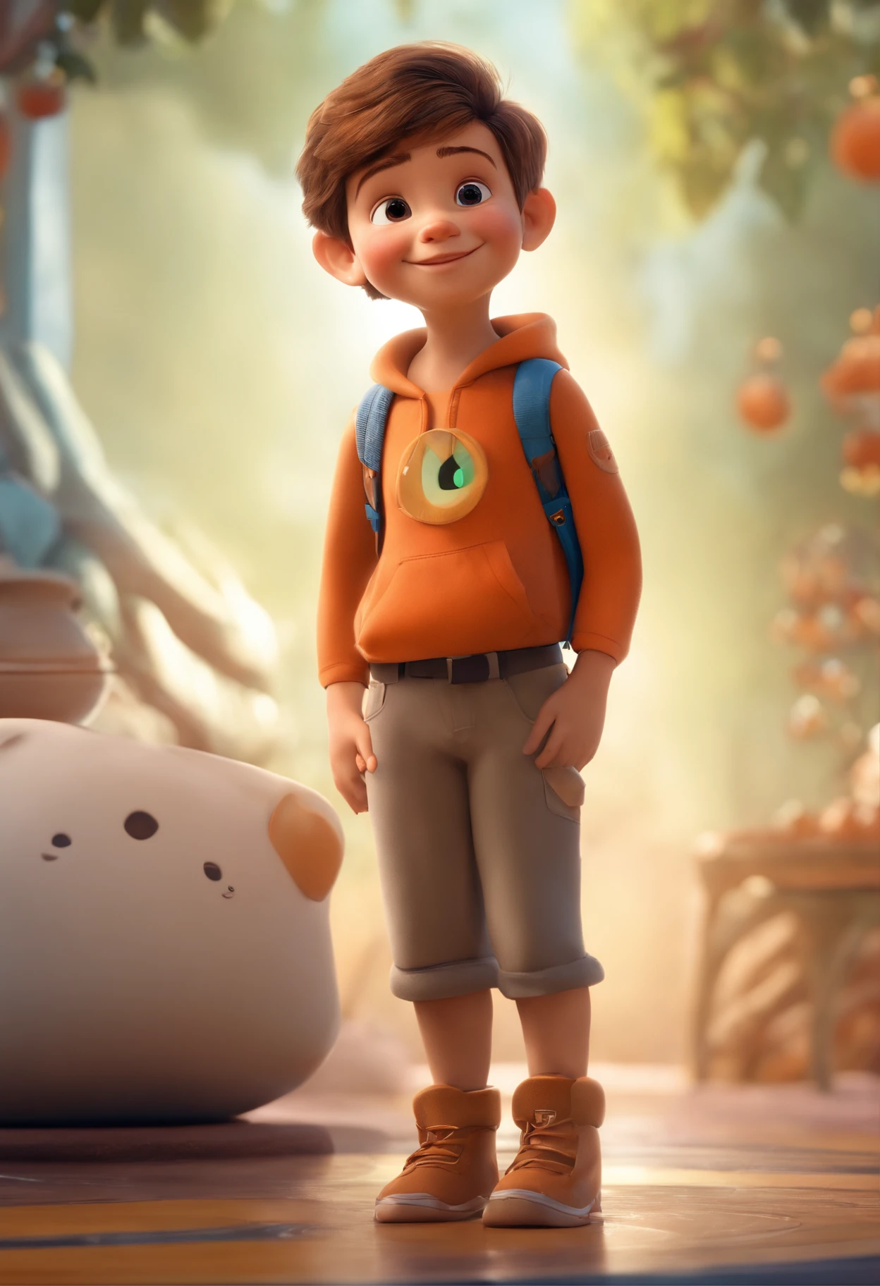 a happy cute standing short hair, vestindo uma fantasia espacial, , fundo branco, barnet, tom, Estilo Pixar, ..3d, desenhos animados, rosto detalhado, asymmetrical 16k