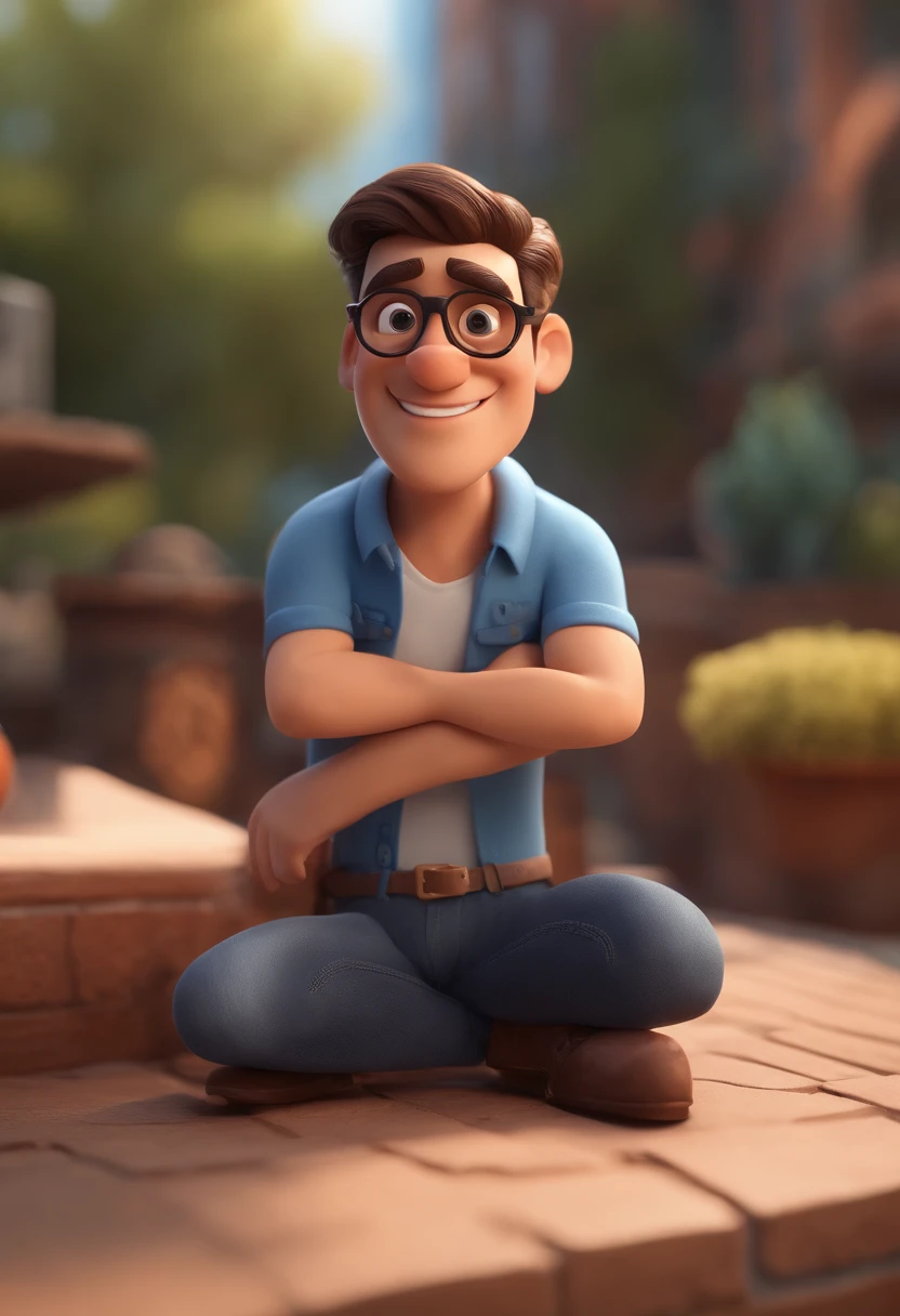 Cartoon character of a man with black glasses and a blue shirt, animation character, Caractere estilizado, animation style rendering, 3D estilizado, Arnold Maya render, 3 d render stylized, toon render keyshot, Personagem 3D, Personagem 3D, 3d rendering stylized, 3 d character render, personagem de desenho animado, Personagem de close up, Pose de personagem,  (Estilo Pixar) (master part:1.2) (Bokeh) (best quality) (pele detalhada) (textura detalhada) (8k) (argila) (Cinematic lighting) (foco nítido
