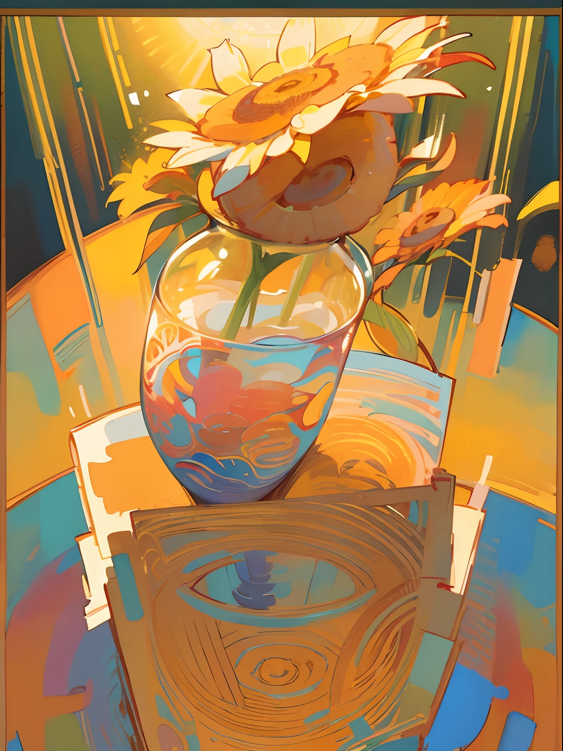 1 Tarot Cards Textured、sunflowers、bright colour、Warm light、planar、art by、watercolor paiting、tenderness、celebration、graphic、masterpiece、highest grade