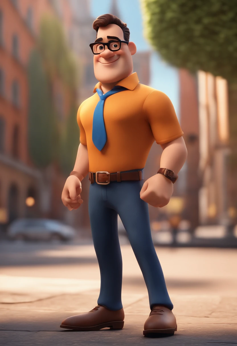 Cartoon character of a man with black glasses and a blue shirt, animation character, Caractere estilizado, animation style rendering, 3D estilizado, Arnold Maya render, 3 d render stylized, toon render keyshot, Personagem 3D, Personagem 3D, 3d rendering stylized, 3 d character render, personagem de desenho animado, Personagem de close up, Pose de personagem,  (Estilo Pixar) (master part:1.2) (Bokeh) (best quality) (pele detalhada) (textura detalhada) (8k) (argila) (Cinematic lighting) (foco nítido