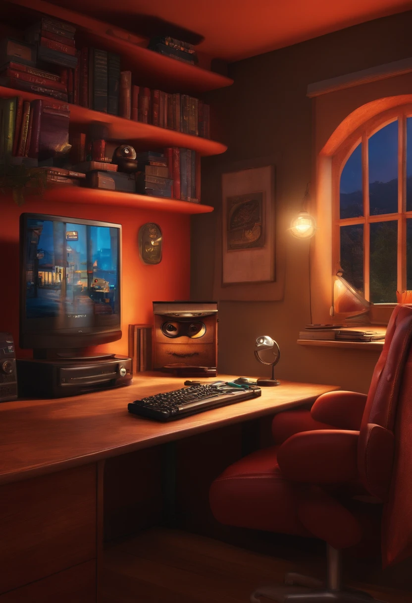 fundo parecido com a pixar quarto com computador