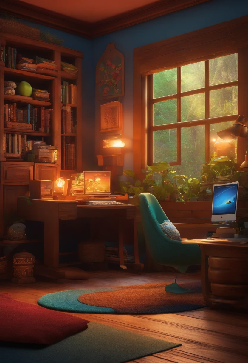 fundo parecido com a pixar quarto com computador