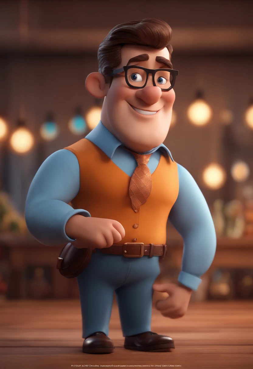 Cartoon character of a man with black glasses and a blue shirt, animation character, Caractere estilizado, animation style rendering, 3D estilizado, Arnold Maya render, 3 d render stylized, toon render keyshot, Personagem 3D, Personagem 3D, 3d rendering stylized, 3 d character render, personagem de desenho animado, Personagem de close up, Pose de personagem, (Estilo Pixar) (master part:1.2) (Bokeh) (best quality) (pele detalhada) (textura detalhada) (8k) (argila) (Cinematic lighting) (foco nítido