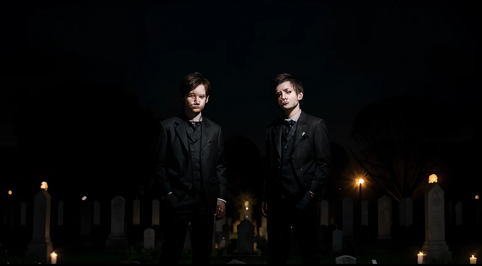 Two undead boys haunting a graveyard at night