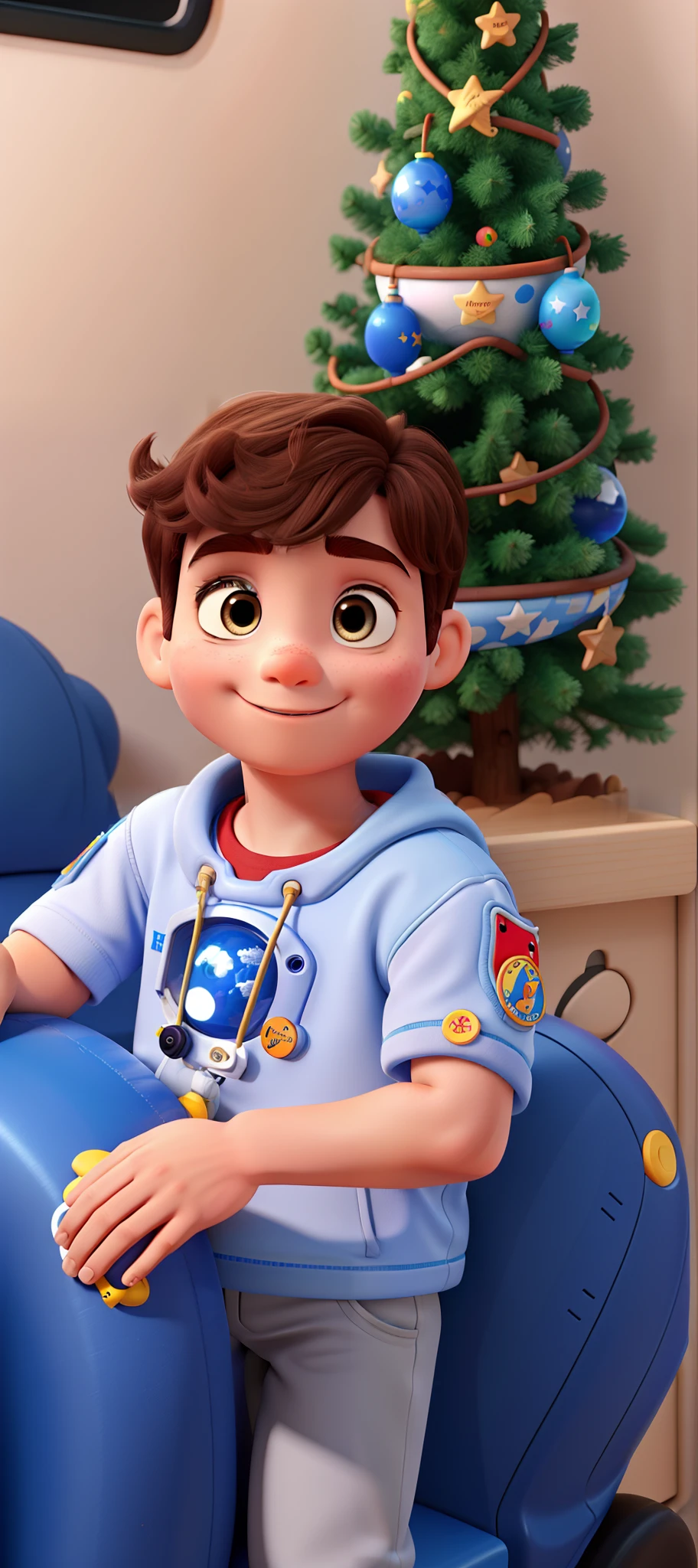 Disney pixar | | |, alta qualidade, Best Quality Friendly Astronaut Outfit and Dark Brown Eye Color with More Face and Toy in Hands