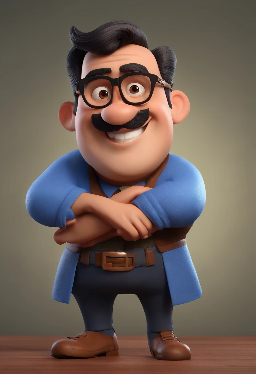 Cartoon character of a man wearing black glasses and a blue shirt, um personagem animado, Caractere estilizado, animation style rendering, 3D estilizado, Arnold Maya render, 3 d render stylized, toon render keyshot, Personagem 3D, Personagem 3D, 3d rendering stylized, 3 d character render, personagem de desenho animado, Personagem de close up, Pose de personagem, (Estilo Pixar) (master part:1.2) (Bokeh) (best quality) (pele detalhada) (textura detalhada) (8k) (argila) (Cinematic lighting) (foco nítido，Senta e vaza a parte superior do corpo