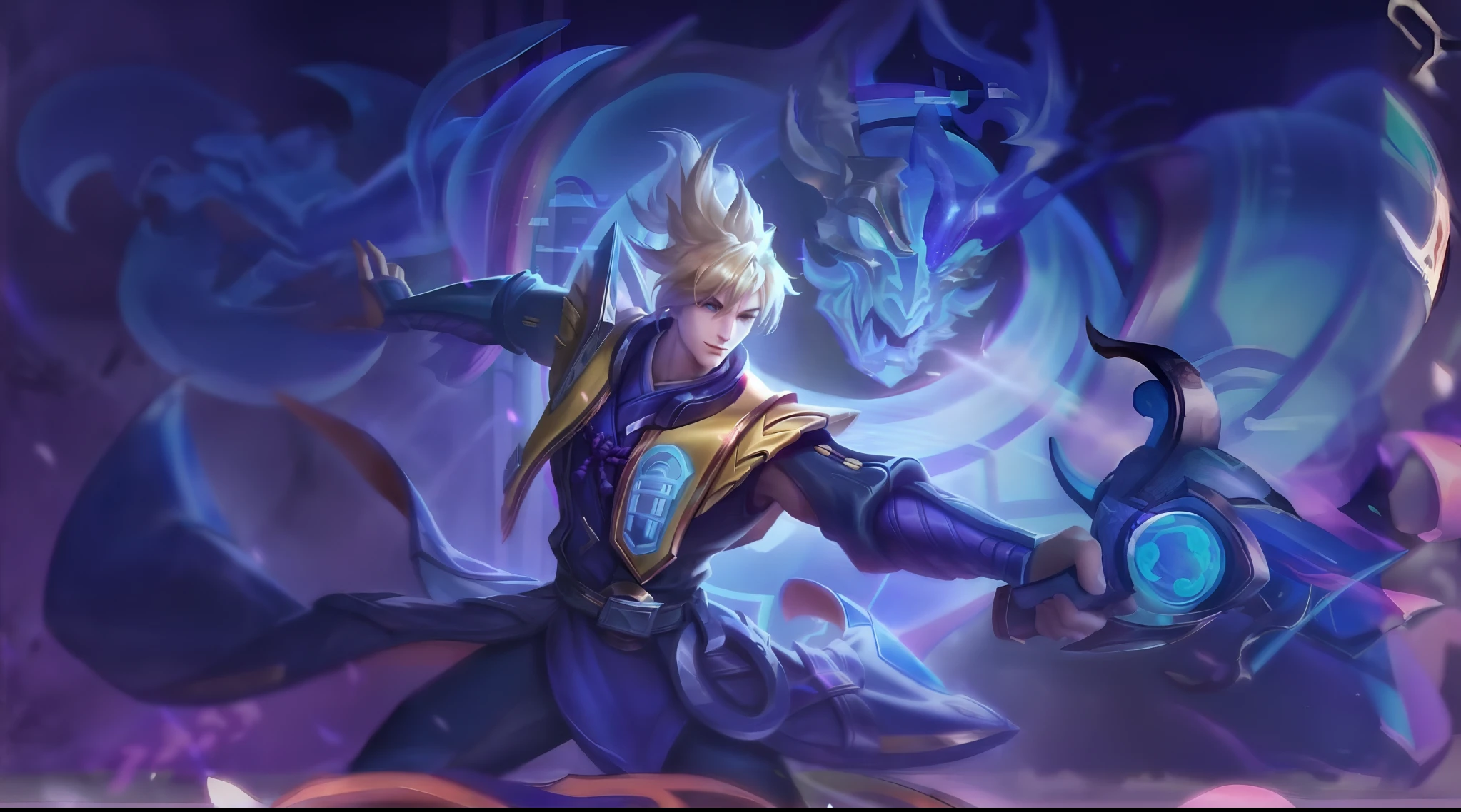 a close up of a person holding a sword in a purple background, inspired by Huang Shen, heise jinyao, mobile legends, inspired by Yang Jin, by Yang J, keqing from genshin impact, official splash art, xianxia hero, inspired by Shen Zhou, zhongli from genshin impact, ezreal (league of legends, splash art