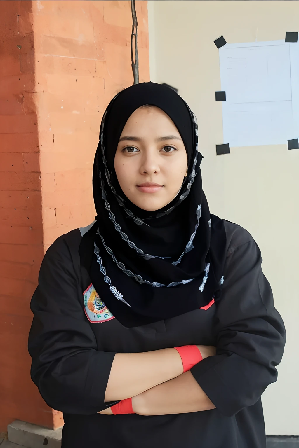 1female,Wearing a black Muslim hijab,