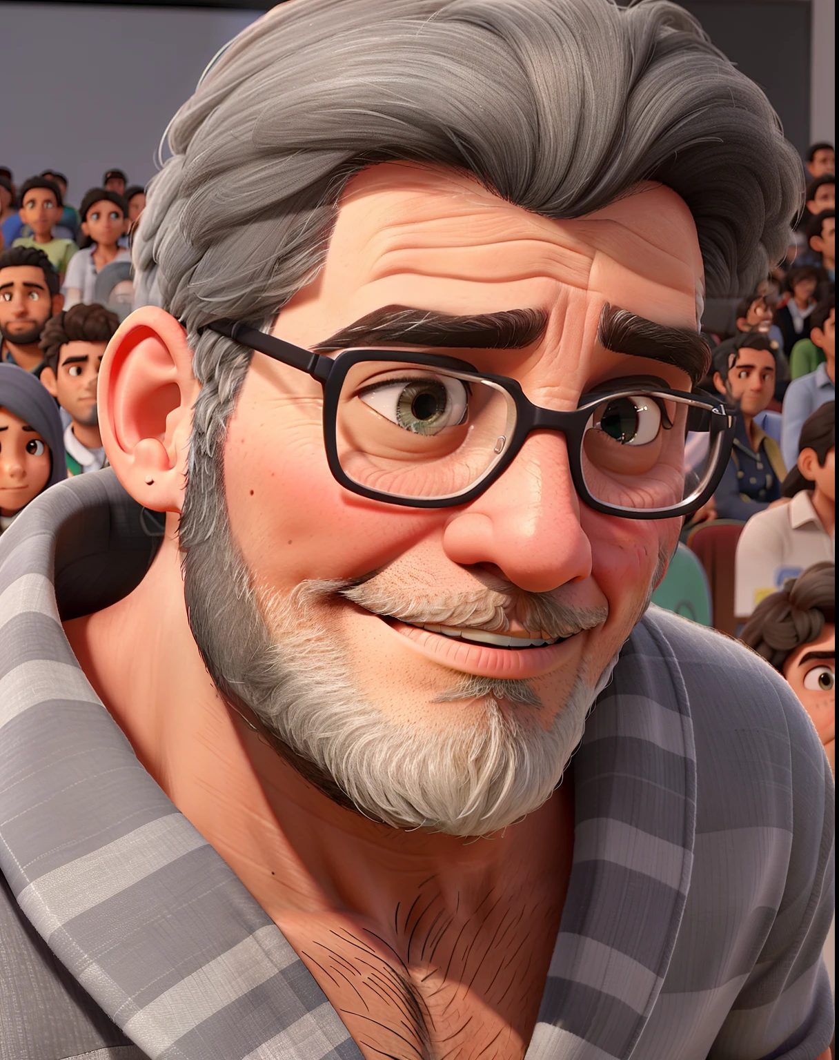 A 40-year-old Brazilian man of one meter and seventy with a beard and gray hair faces the audience in a lecture on emotional intelligence