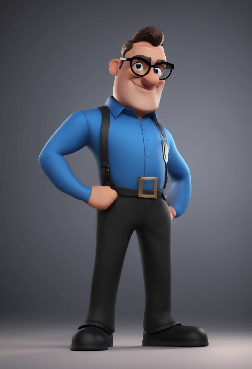 Cartoon character of a man with black glasses and a blue shirt, animation character, Caractere estilizado, animation style rendering, 3D estilizado, Arnold Maya render, 3 d render stylized, toon render keyshot, Personagem 3D, Personagem 3D, 3d rendering stylized, 3 d character render, personagem de desenho animado, Personagem de close up, Pose de personagem, (Estilo Pixar) (master part:1.2) (Bokeh) (best quality) (pele detalhada) (textura detalhada) (8k) (argila) (Cinematic lighting) (foco nítido